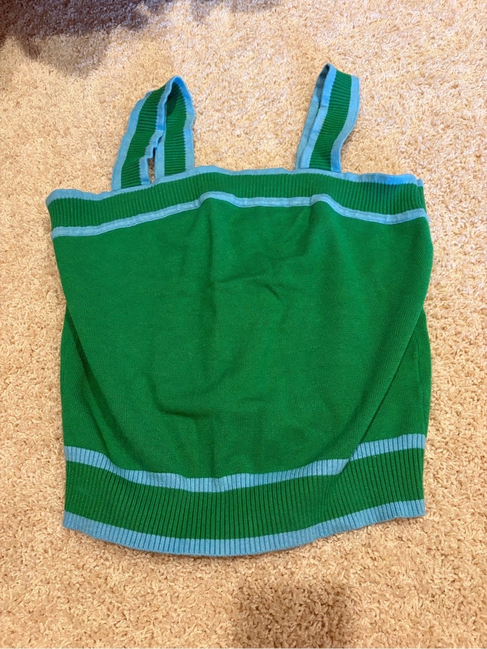 Green Knit Tank Top with Light Blue Trim - Women